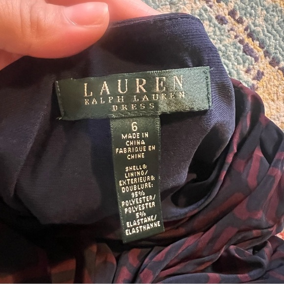 Lauren Ralph Lauren Navy Blue Maroon Diamond Geometric Print Shift Dress Size 6 - Picture 3 of 7